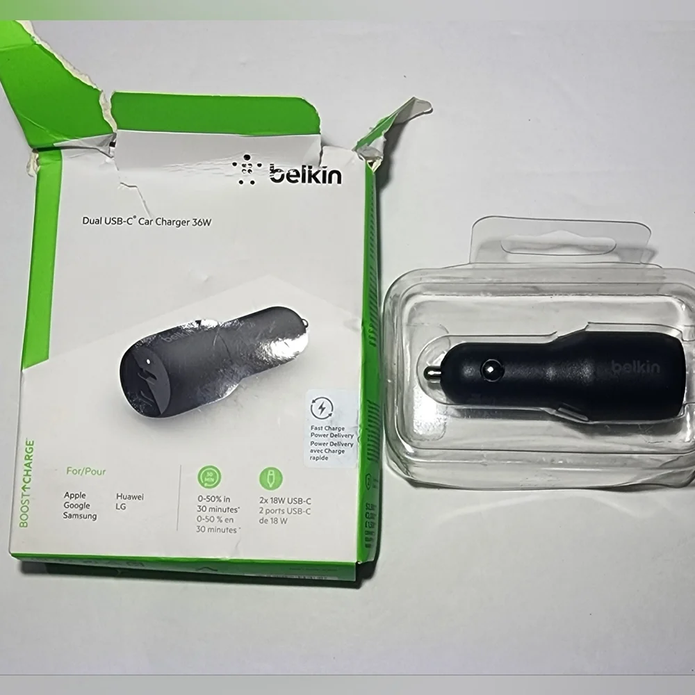 Belkin dual USB-C 36 watt car adapter
